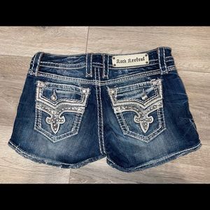 Rock Revival Jean shorts, mid rise, size 28, dark blue denim color
